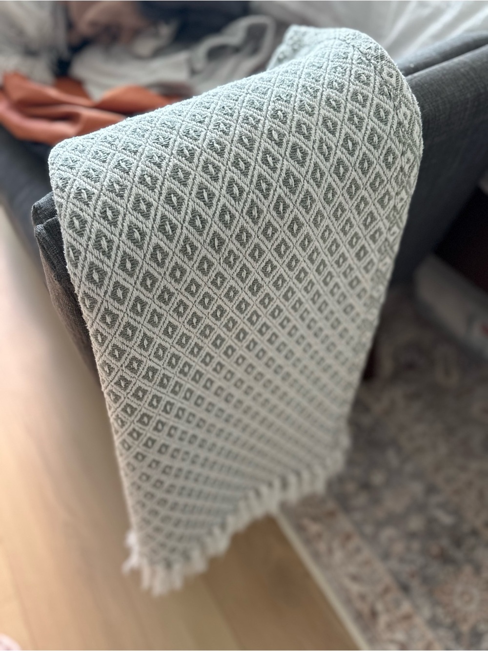 Luxury Gray & Ivory Woven Throw Blanket | Four Seasons Spa Gift | Tassel Fringe